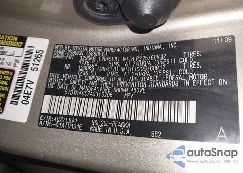 2010 Toyota Sienna Limited from USA, damaged, VIN 5TDYK4CC7AS340206